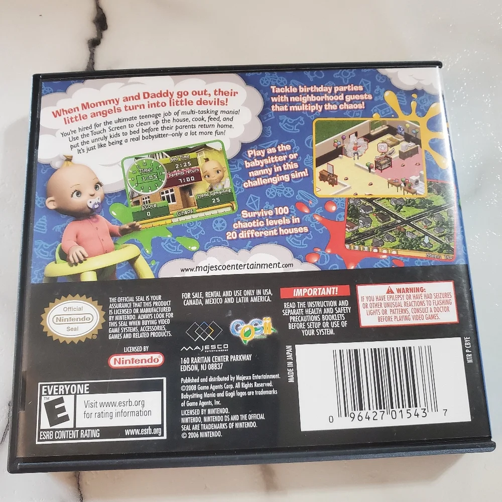 Babysitting Mania Nintendo DS Video Game  *TESTED*